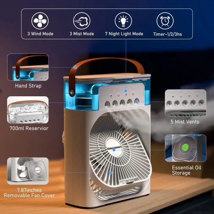 ChillBreeze™ 3-in-1 Cooling Mist Fan | Mini AC Effect | Just ₹1199/-