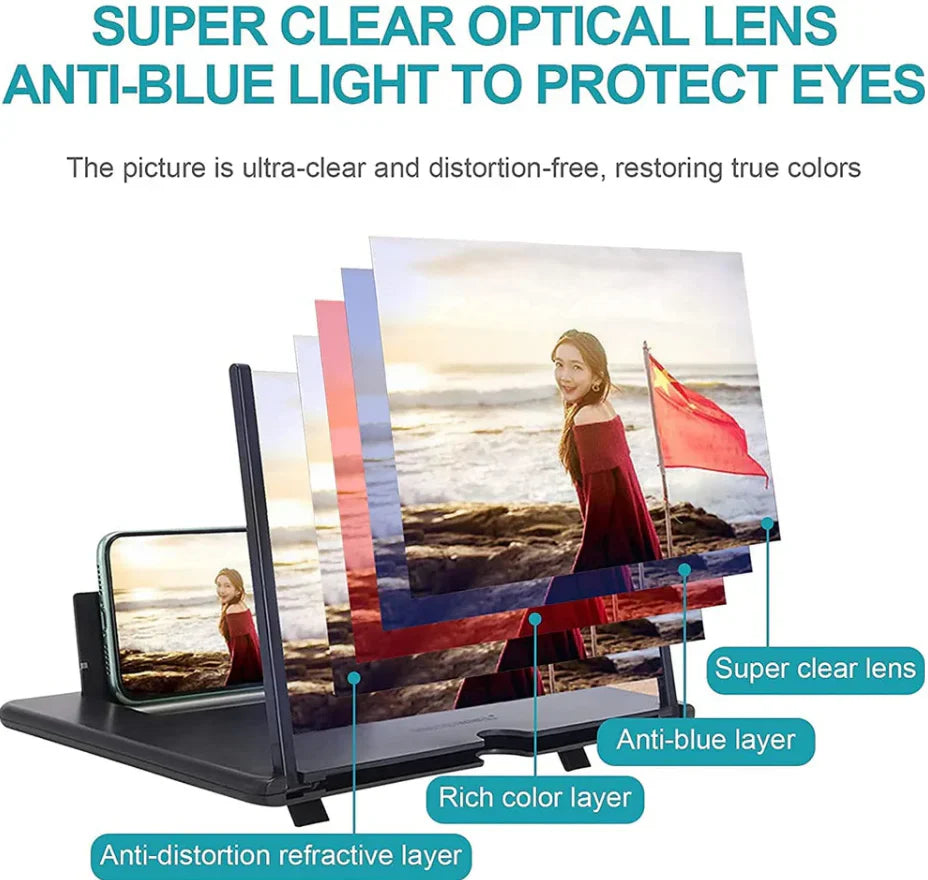 10" inch Screen Magnifier-3D Magnifying Projector Screen Enlarger for Movies, Videos and Gaming – Foldable Phone Stand Holder with Screen Amplifier–Compatible with All Smartphones at just 499/-